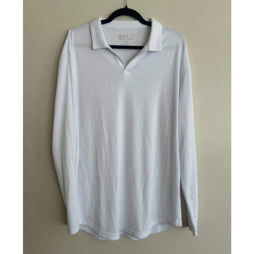 BYLT Premium Basics Ribbed Modal Polo XL White Minimalist Athleisure Preppy